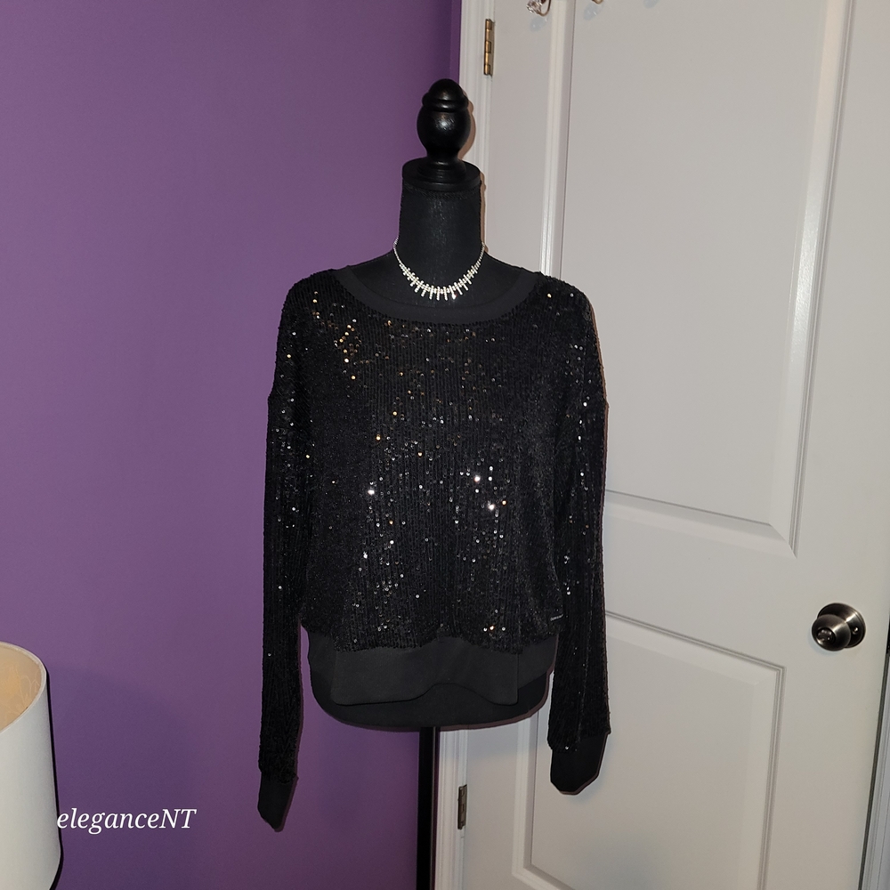 Calvin Klein Jeans Black Sequin Top Sz: L - Picture 1 of 9